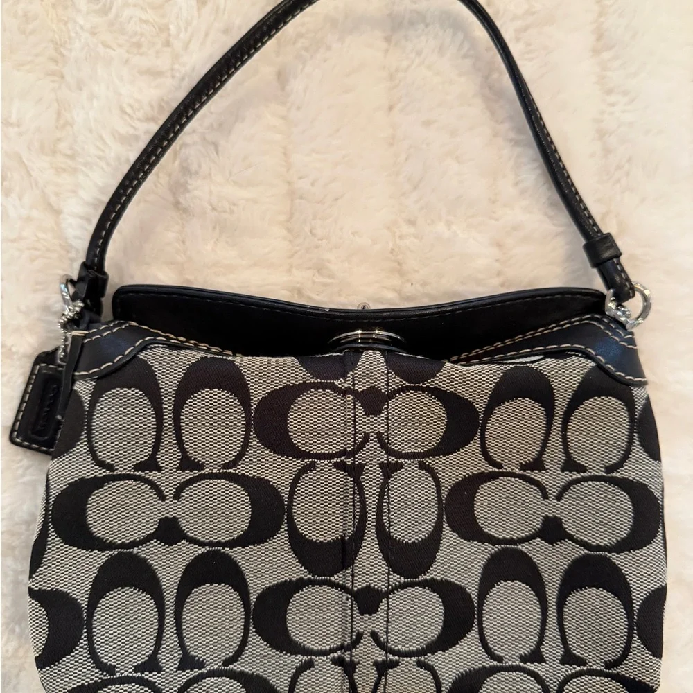 Coach Signature Turnlock Canvas and Leather Shoulder Bag - Picture 7 of 8